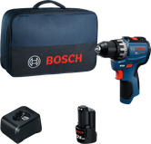 Bosch GSR 12V-35 akku-boremaskinesæt med batteri og oplader.